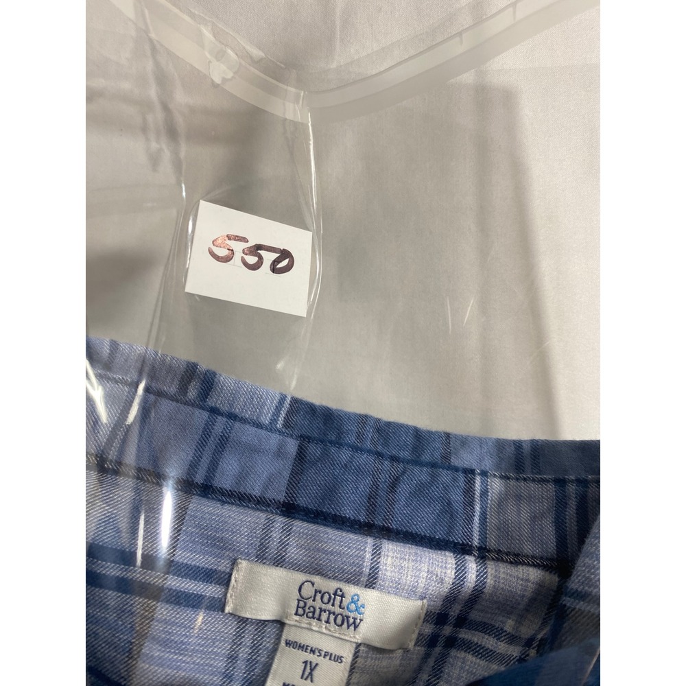 Croft & Barrow Blue Plaid Button Down Shirt Womens Plus 1X Long Sleeve Pocket - Picture 8 of 8